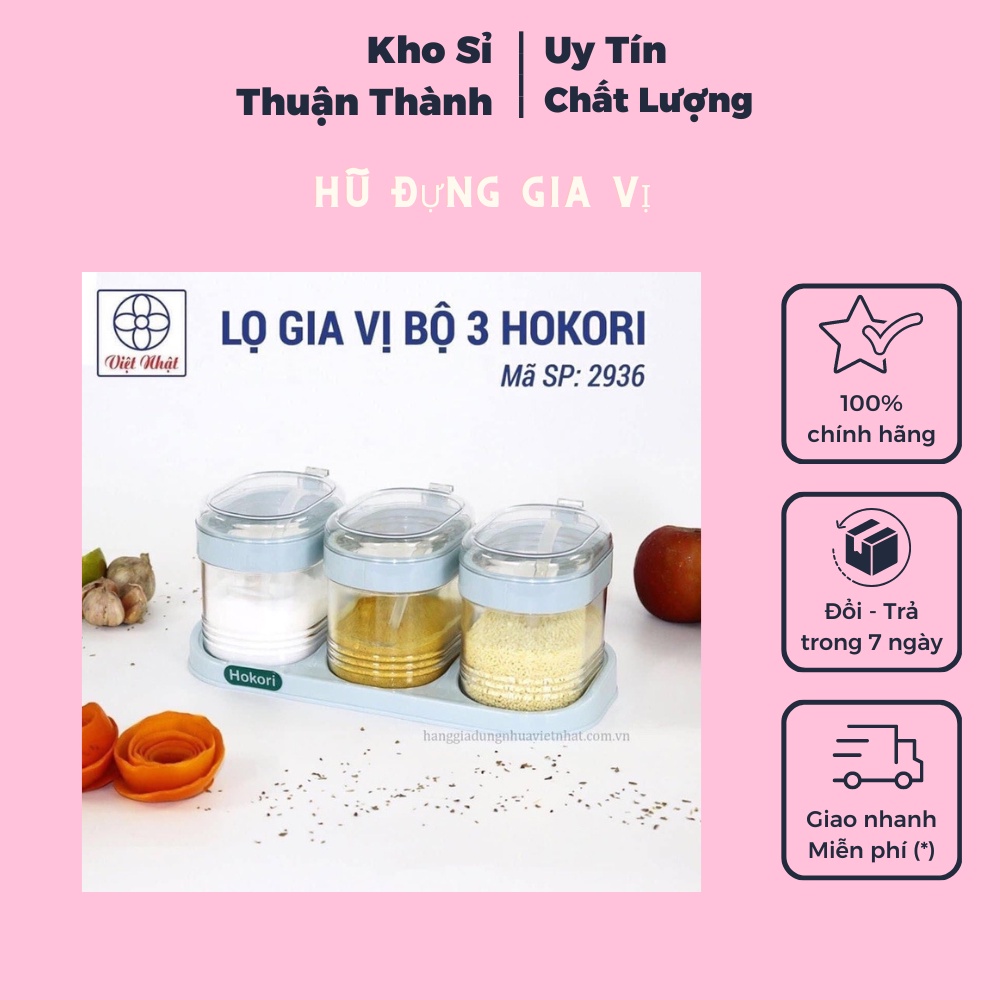 Hũ đựng gia vị thuỷ tinh cao cấp , combo 3 hũ đựng gia vị việt nhật Hokori nhựa PP an toàn (KHOSKHOSI)