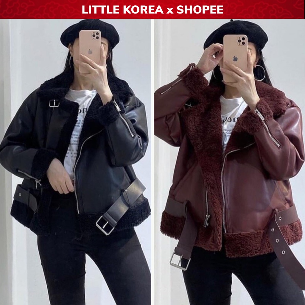 Áo Khoác Da Nữ Dáng Biker, Áo Da Nữ 2 Lớp Lót Lông Cao Cấp Z - LITTLE KOREA