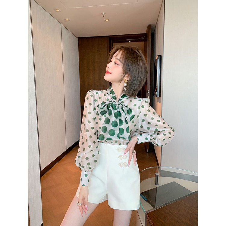 Áo Sơ Mi Mỏng Cao Cấp Ôm Dáng Họa Tiết Chấm Bi Phong Cách hong kong Cổ Điển Thời Trang Xuân Hè Hàng Mới Dành Cho Bạn Nữ