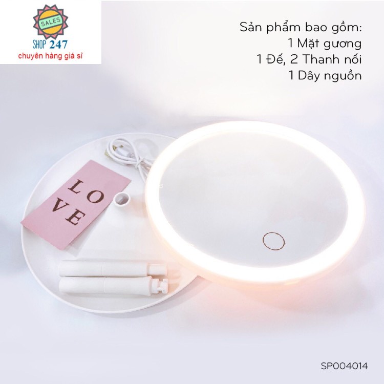 (GIÁ SIÊU TỐT)Gương để bàn trang điểm, Gương đèn led cảm ứng mẫu tròn , Gương Để Bàn