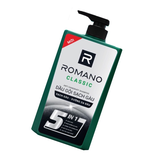 Romano: Dầu gội sạch gàu dưỡng da đầu 5in1 Romano Classic 650g/chai