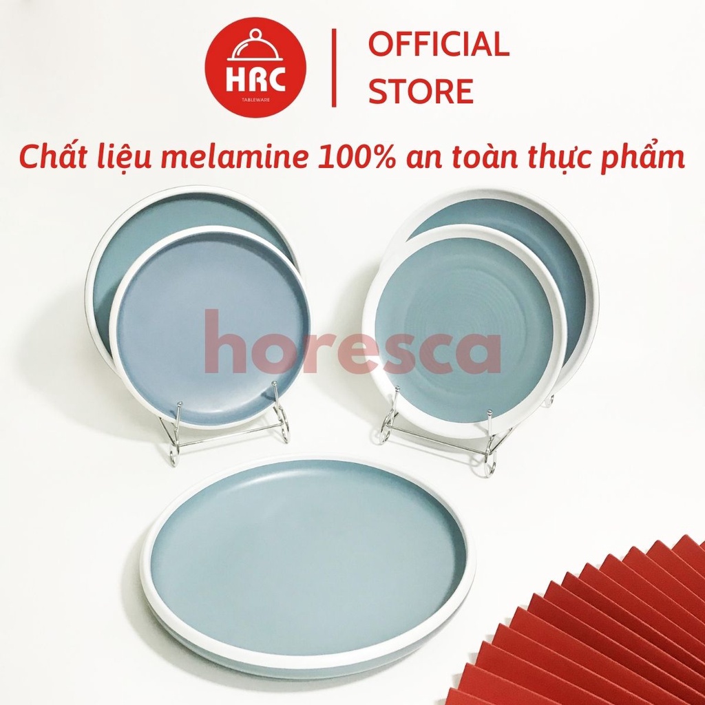 Bộ Đĩa Vuông Đĩa Tròn Nhựa Phíp Melamine Giả Gốm Sứ Màu Xanh Dương [SANG TRỌNG] Bộ Đĩa Lòng Sâu Phong Cách Châu Âu