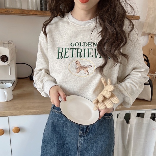 Áo Nỉ Cổ Tròn Dài Tay In Chữ Phong Cách Retro Kiểu Mới 55623