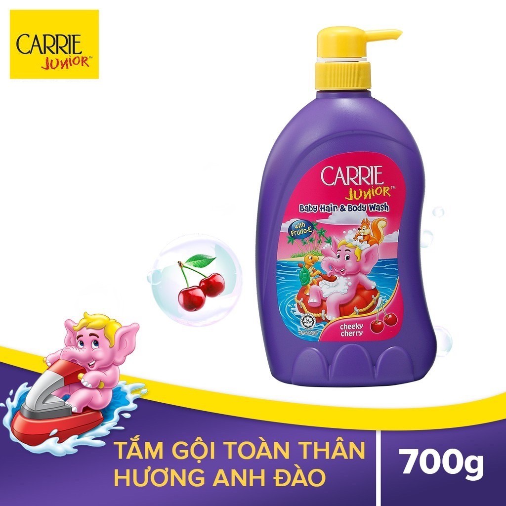 Sữa tắm gội toàn thân Carrie Junior 2 trong 1 hương Cherry chai 280g/700g