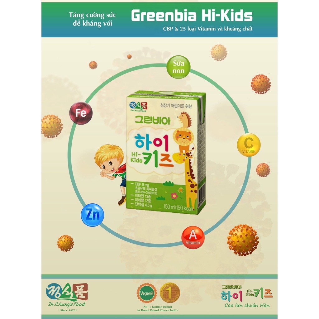 (Log- 3 hộp) Sữa Greenbia Hi Kids - Tăng chiều cao, cân nặng cho trẻ em