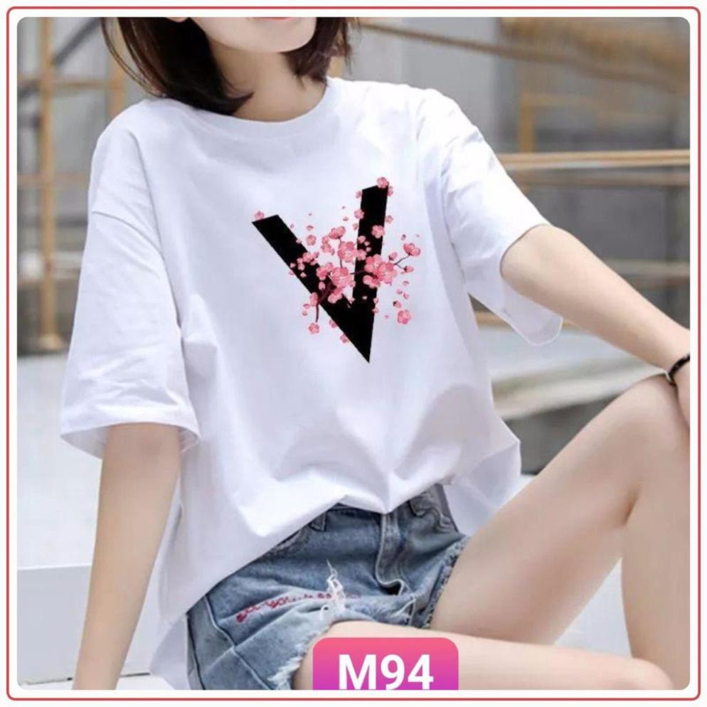 Áo Thun Trắng Nữ 💝FREESHIP💝 Áo phông nữ thun cotton, mịn, mát, sành điệu in chữ V Mã hàng: M94 🌟 *