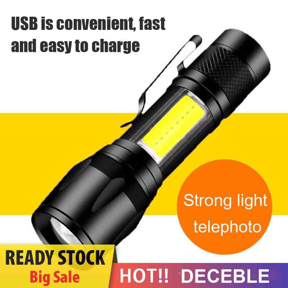 Đèn Pin LED XPE + COB IPX4 3 Chế Độ Có Thể Sạc Lại Bằng Cổng USB