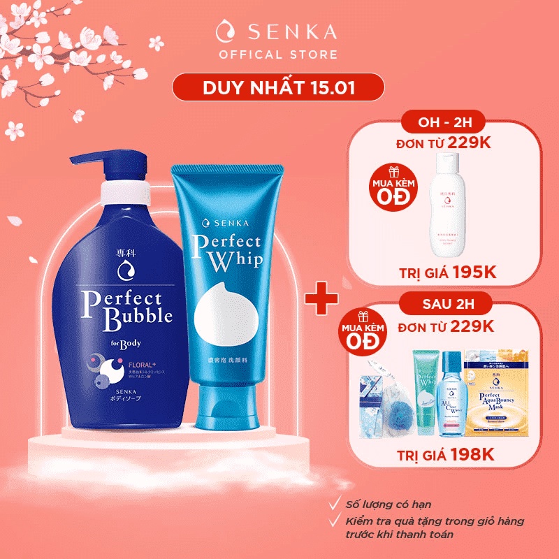 Bộ đôi Sữa tắm hương hoa tươi mát 500ml &amp; Sữa rửa mặt Senka Perfect Whip 120g