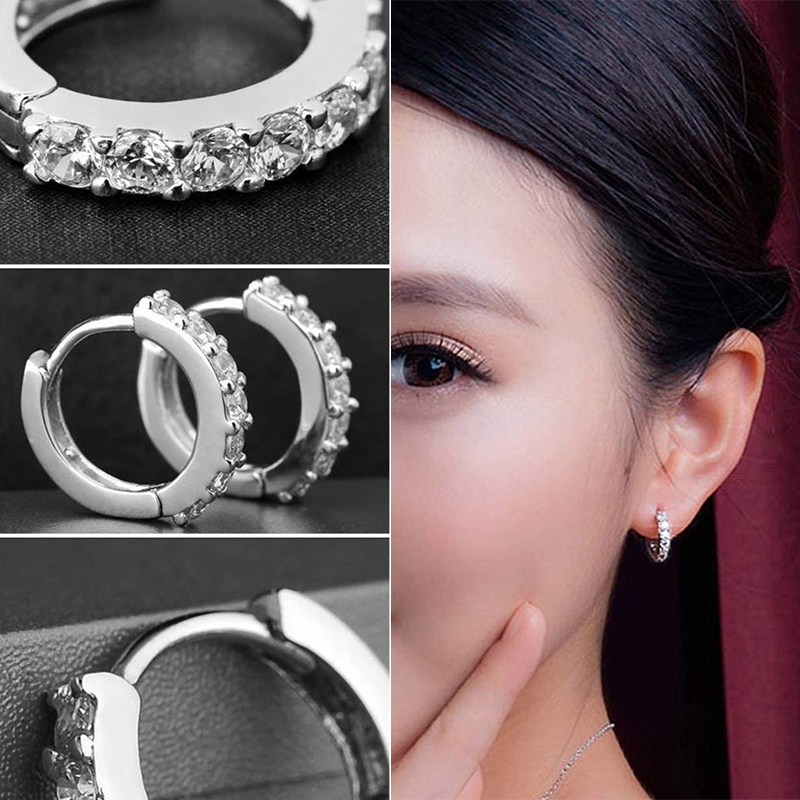 Khuyên tai tròn đính đá đường kính 12mm thời trang cho nữ
