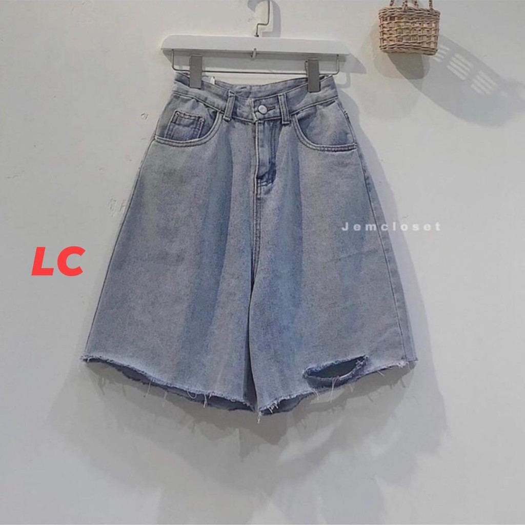 Quần short jean LỬNG ngắn rách gối Unisex nam nữ đủ size