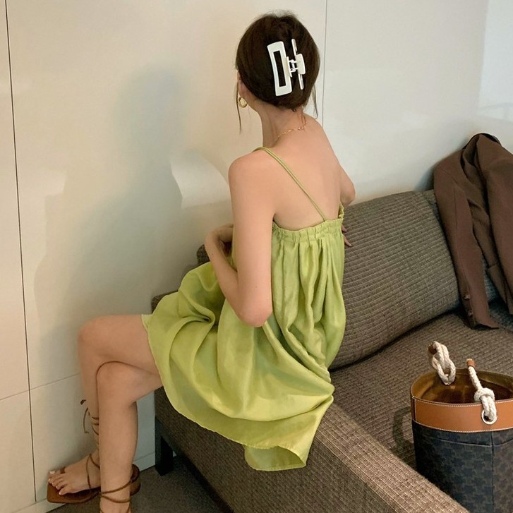 Cocory vn Đầm Ống Hai Dây Đính Bóng Lông Phong Cách Retro Pháp Cho Nữ