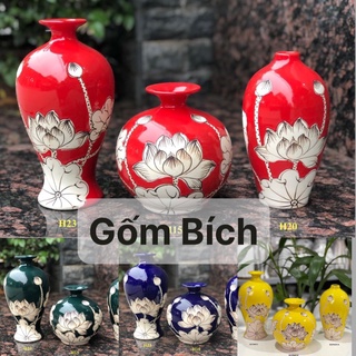 Set Bộ 3 Bình Hút Lộc Vẽ Sen Nhiều Màu - Gốm Sứ Bát Tràng Cao Cấp - Quà Tặng Tân Gia