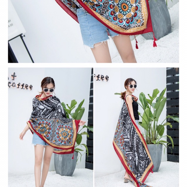 Khăn choàng boho đi biển - Khăn choàng thổ cẩm chất viscose chuẩn chất đẹp BH06