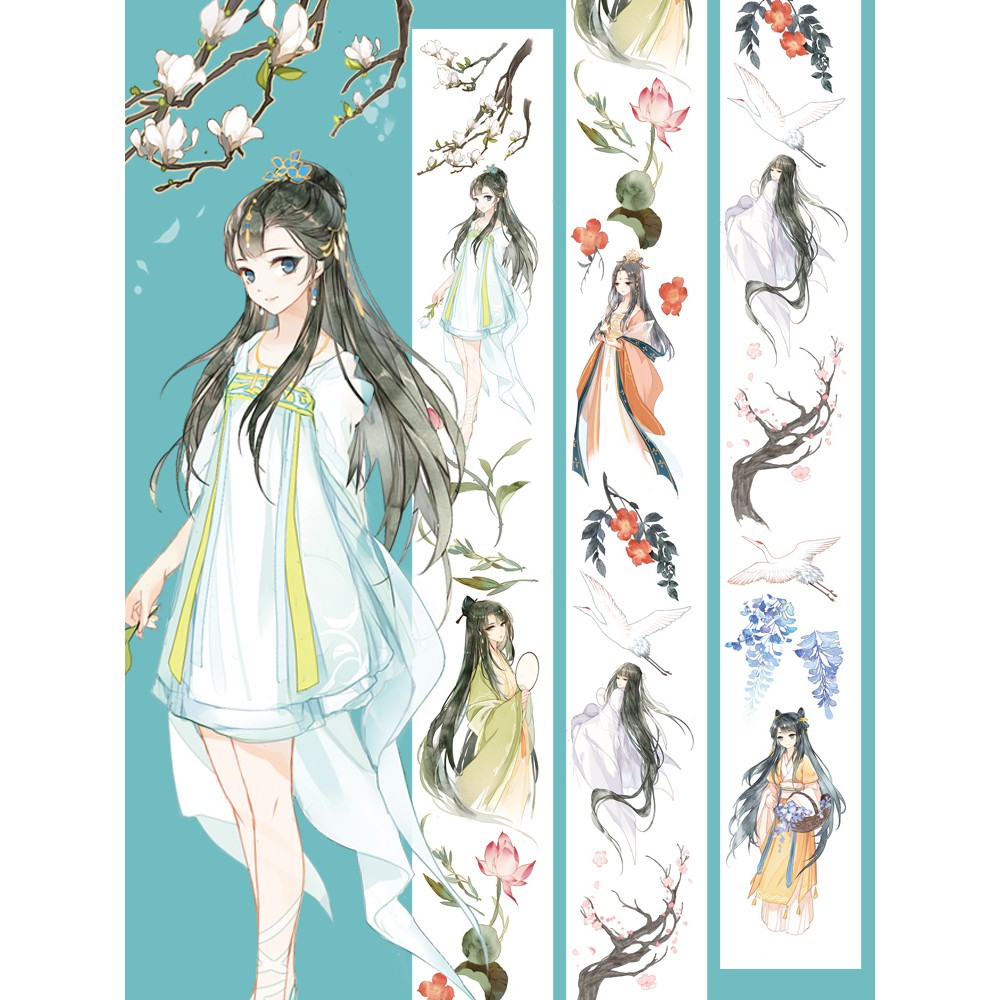 Lapuda literary girl small fresh antique character tape special oil roll non-packing stickers flower language falling