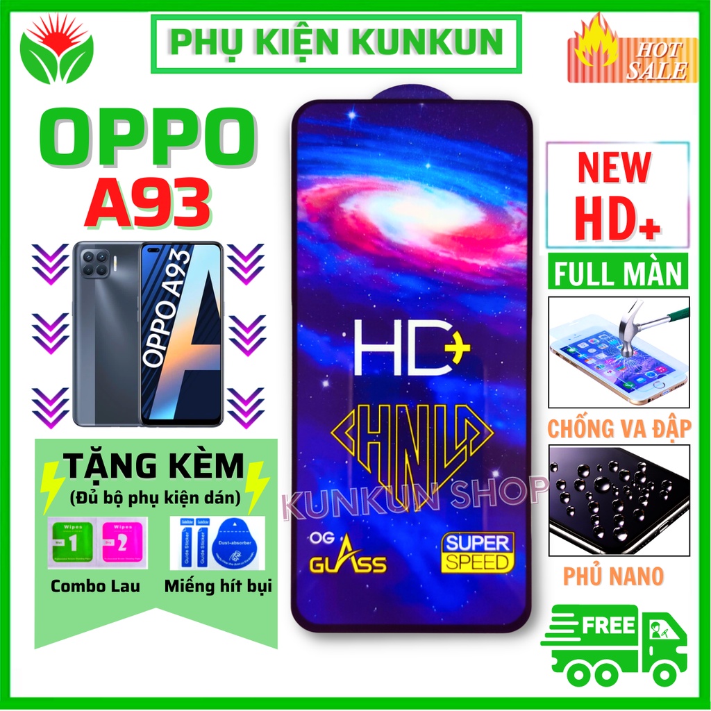 Kính Cường Lực Oppo A93 - Full màn hình - Vuốt siêu mượt cao cấp - Bảo vệ màn hình chịu được va đập tốt - Độ sáng HD+