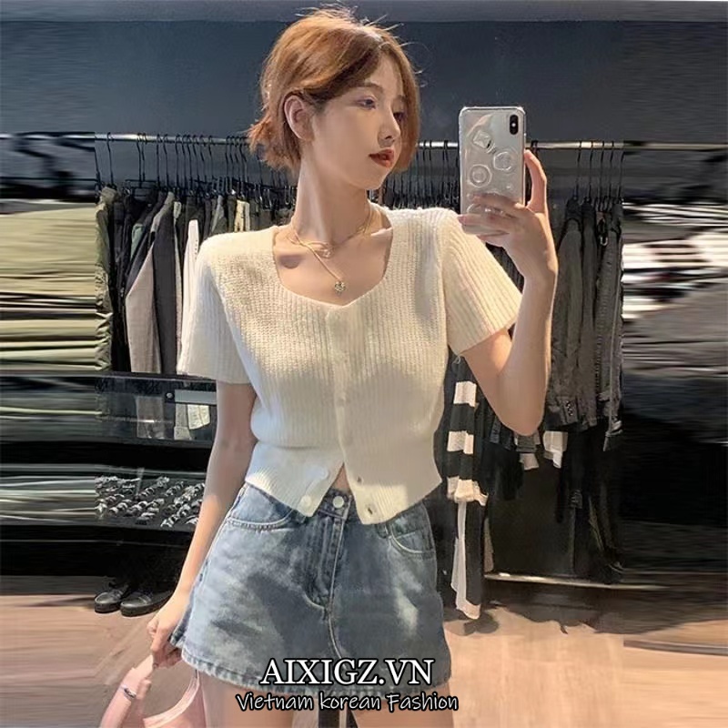 Áo Len Tay Ngắn Kiểu Dáng Đơn Giản Hợp Thời Trang Với 7 Màu