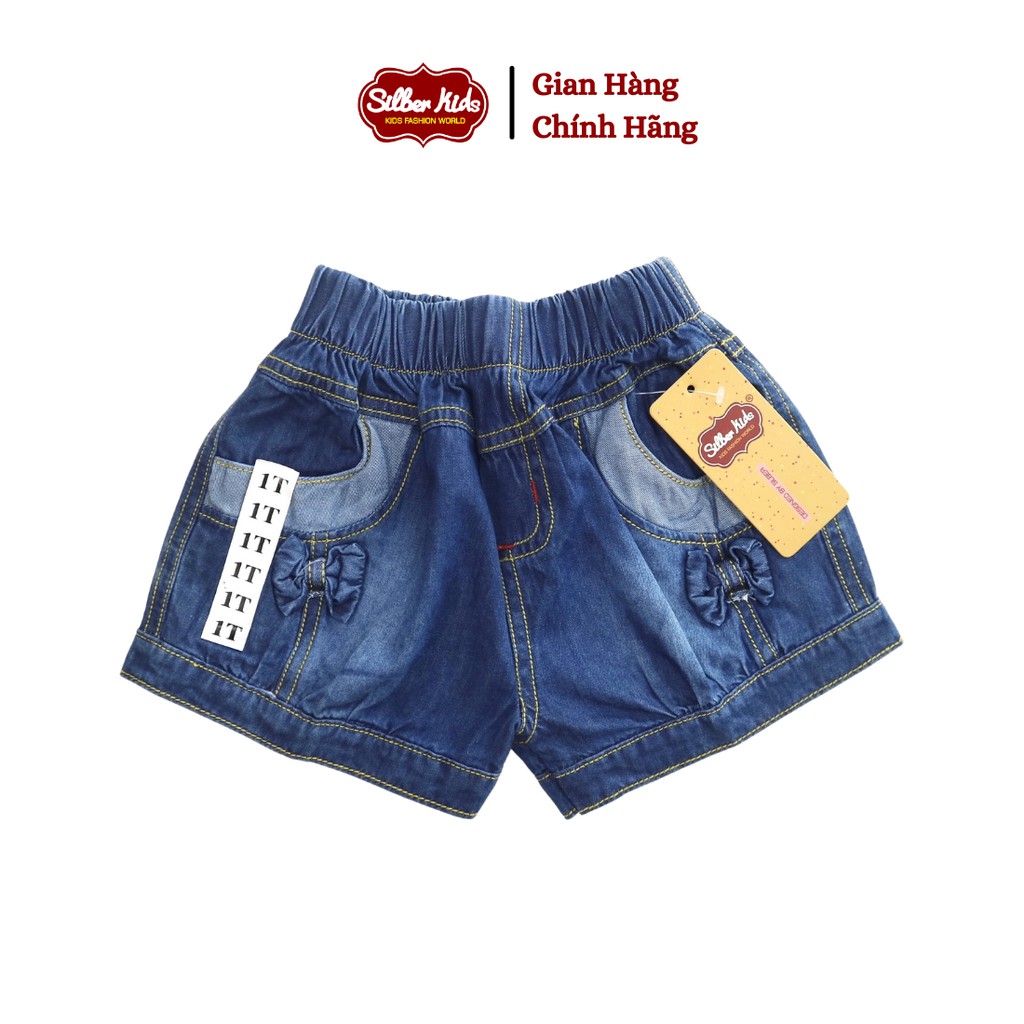 Mã BMBAU50 giảm 50K đơn 150K Quần Short Jean Bé Gái Đính Nơ Phối Đáp Túi