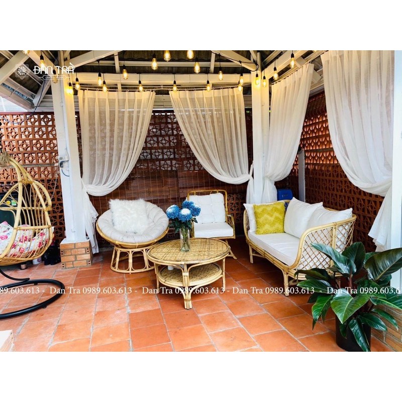 Ghế sofa mây đan caro vintage 1m6 tặng kèm nệm, ghế sofa mây thư giãn, ghế mây cao cấp giá tại xưởng Mây tre Đan Trà