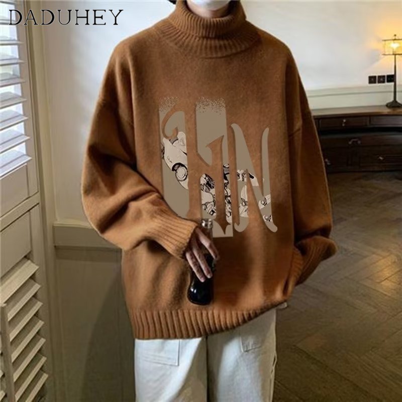 DaDuHey Men's Korean-Style Fashionable Loose Japanese Style Knitwear Ins Autumn Fashionable Printed Sweater
