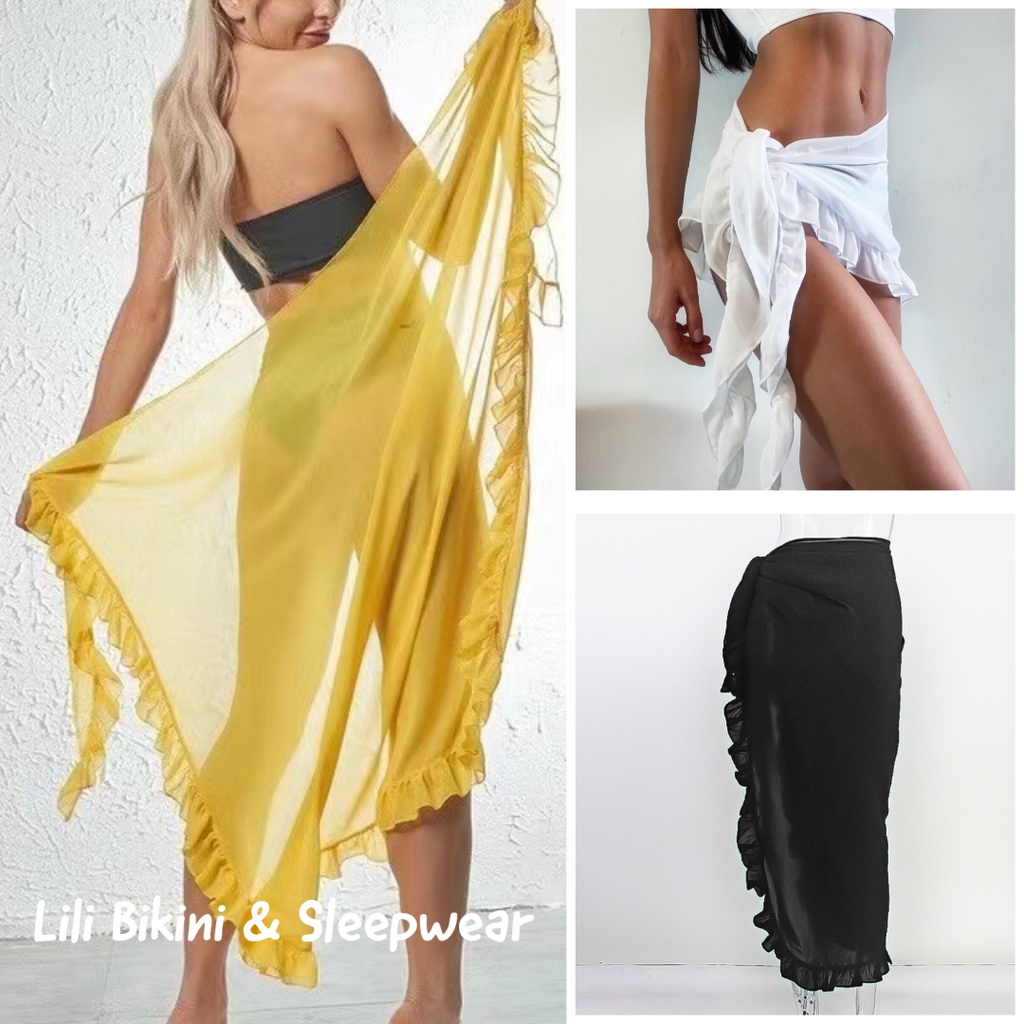 Khăn quấn đi biển, khăn choàng ngoài bikini kín đáo dài viền bèo nhún gợi cảm nữ tính