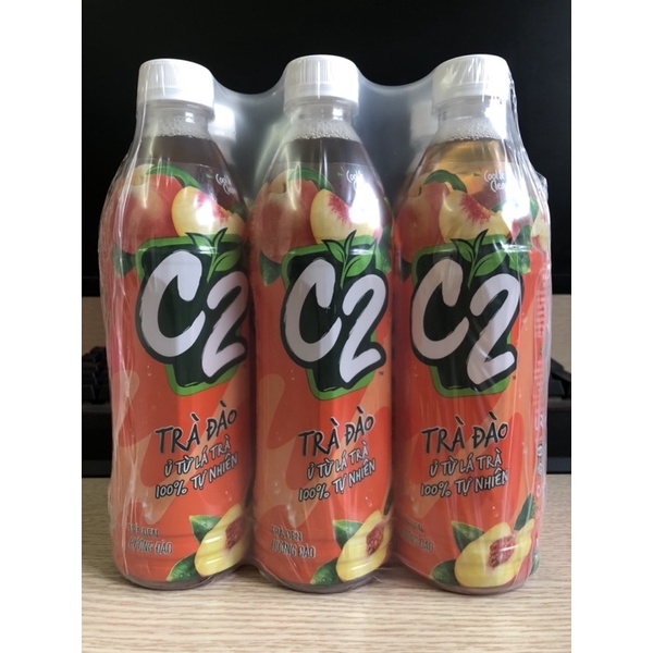 Lốc 6 chai C2 trà đào chai 445ml-Trà đen vị đào (mẫu mới). Hàng chính hãng URC Việt Nam.