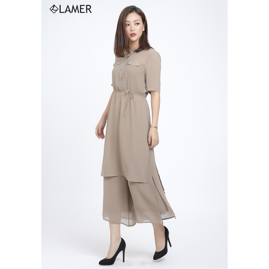 Áo dáng dài chun eo LAMER L61B18T012 (Trắng/Be)