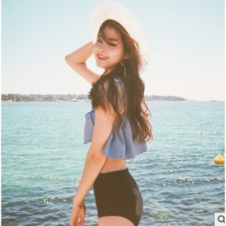 Xả hàng bikini đồ bơi nữ trễ vai xanh - ảnh thật