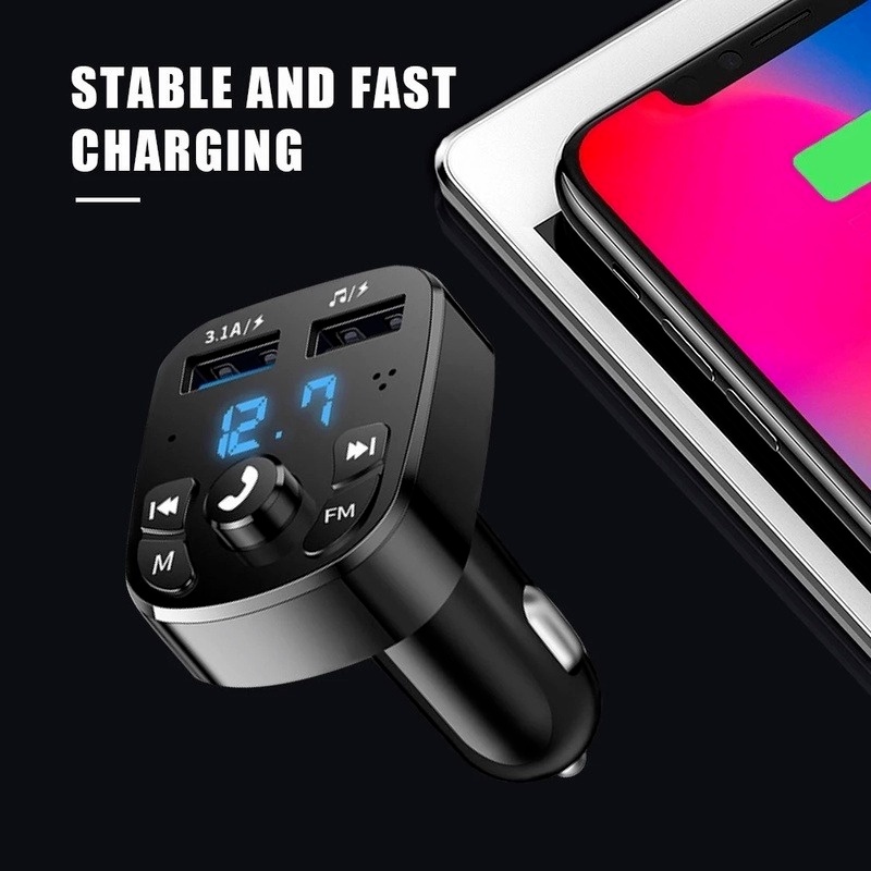 Máy nghe nhạc bluetooth 5.0 FM hỗ trợ gọi rảnh tay sạc nhanh hai cổng USB cho xe hơi