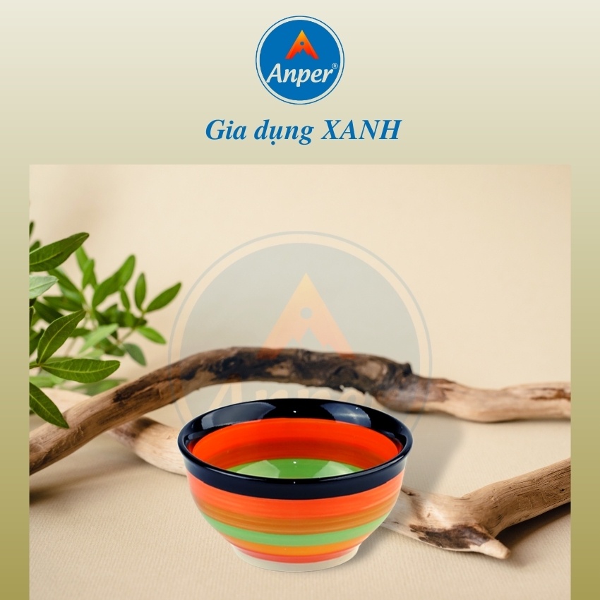 Combo 6 chén ăn cơm 3 bát ăn cơm sứ ngấn 11.5 Cm sứ cầu vồng Anper  hiện đại an toàn sang trọng