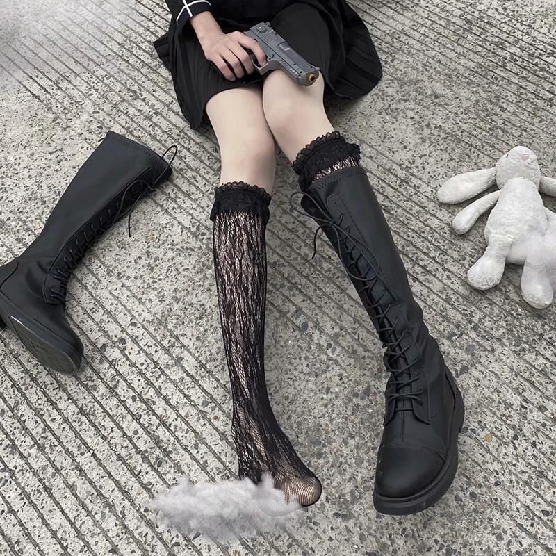 Tất ren lưới bắp chân 2 cách mặc lolita JK sexy - vớ cao cổ phong cách Hàn Quốc