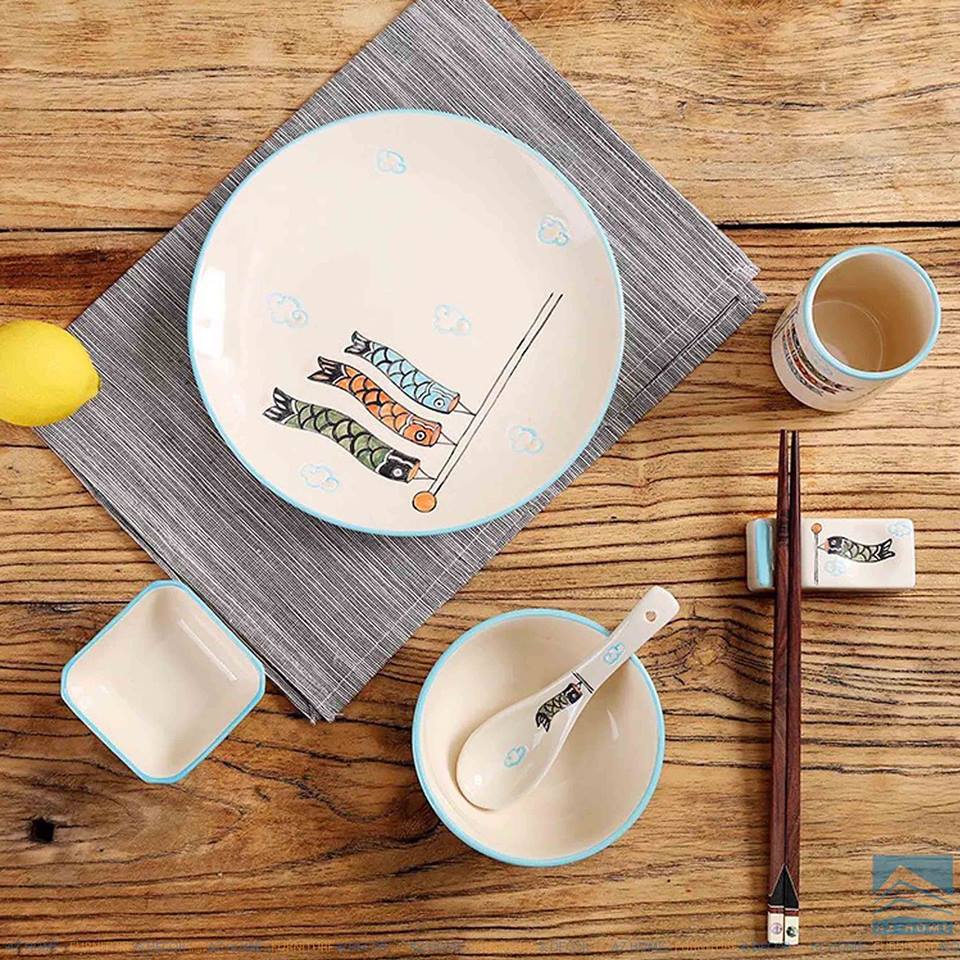 Bộ bát đĩa gốm sứ cao cấp  lẻ Cá đôi phong cách nhật bản