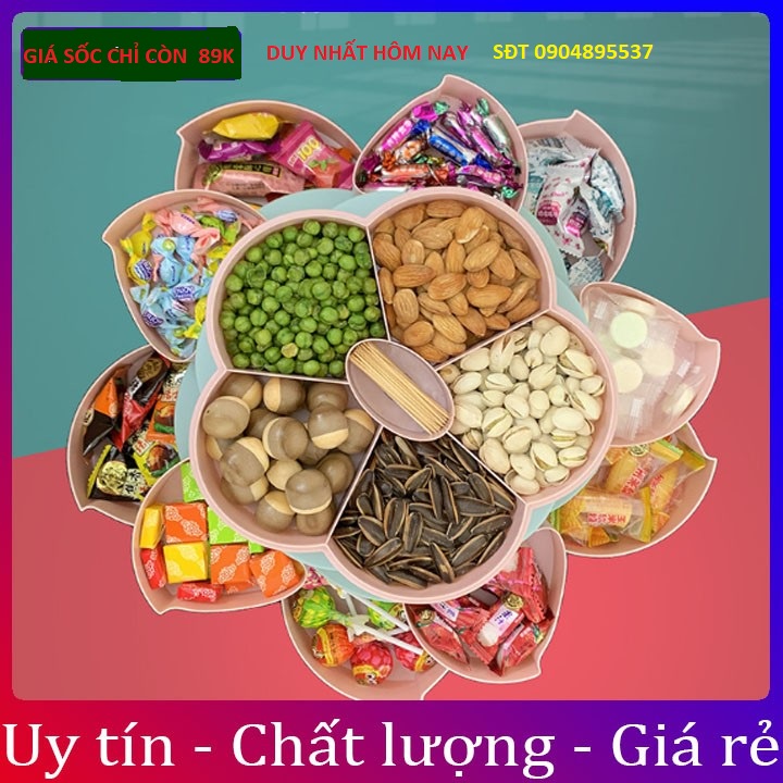 Khay Mứt đựng bánh kẹo nhựa cao cấp đựng hoa quả mứt tết 2 tầng có nắp, hộp đựng thực phẩm bánh kẹo sang trọng