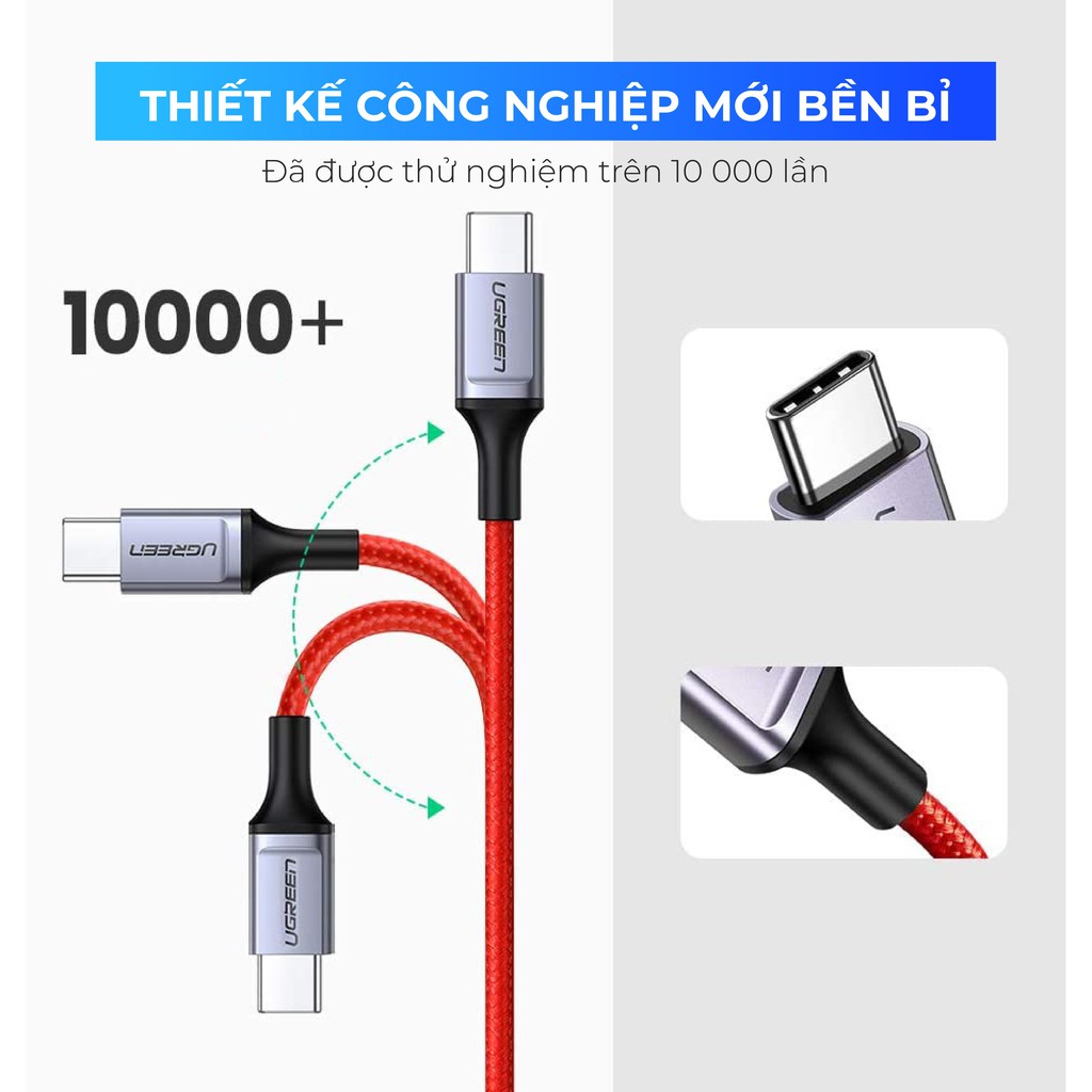 Cáp sạc và truyền dữ liệu 2 cổng USB type C PD 60W 3A bện nylon 1m US296 60186