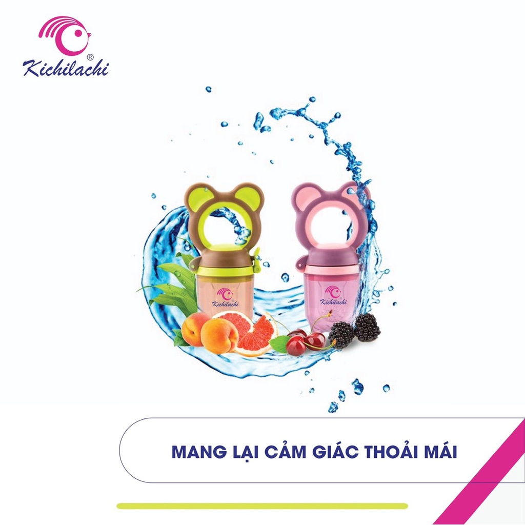 Túi nhai ăn dặm chống hóc 3 núm nhai kèm dây đeo Kichi cho bé