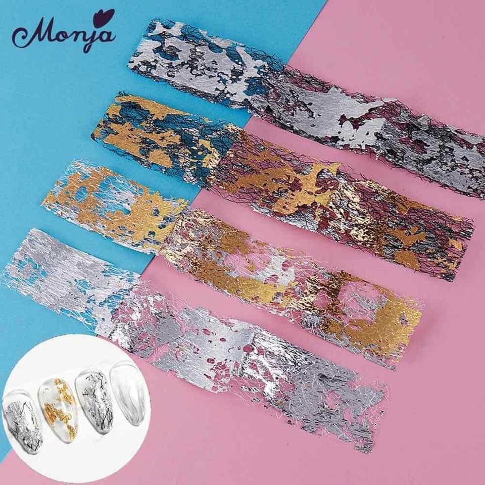 Foil Ren Lưới nhún Vàng,Bạc, Foil dán móng ẩn gel ẩn bột