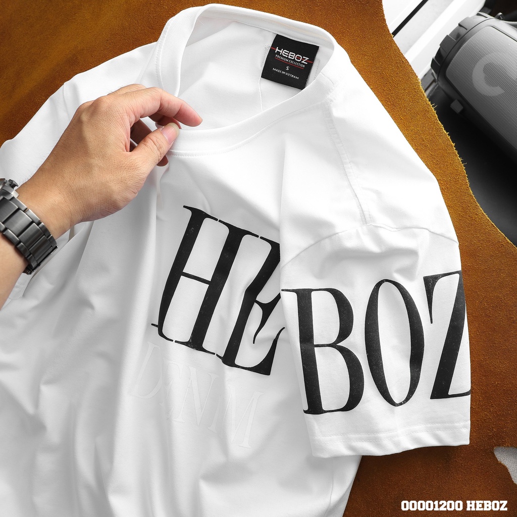 Áo thun nam Heboz in chữ denim 3M, cotton 4 chiều cao giãn, thoáng mát - 00001200