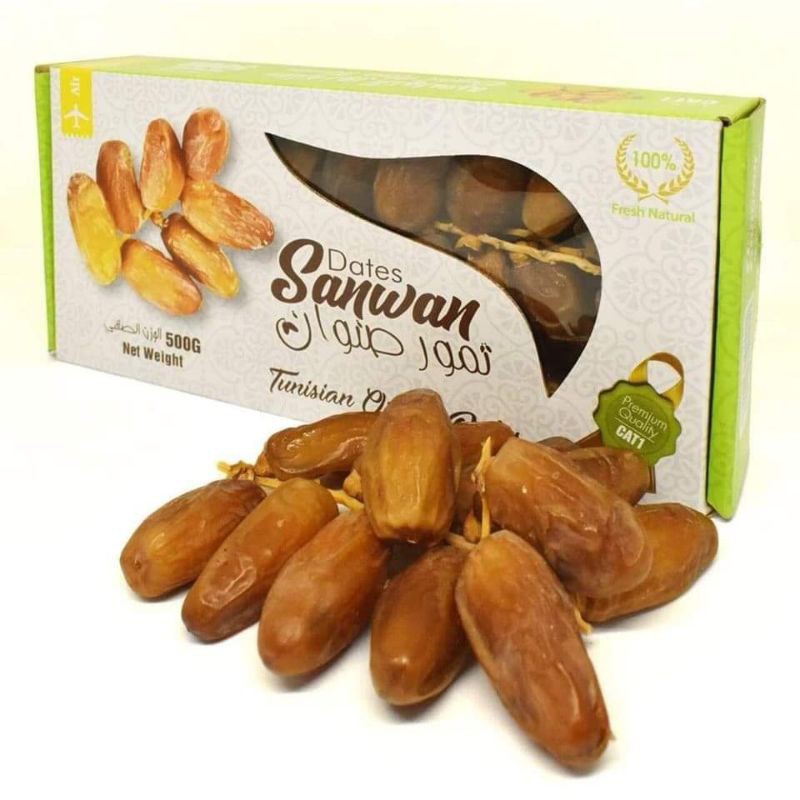 Chà Là Nguyên Cành Sấy Dẻo Dates Sanwan Tunisia - Hộp 500gr