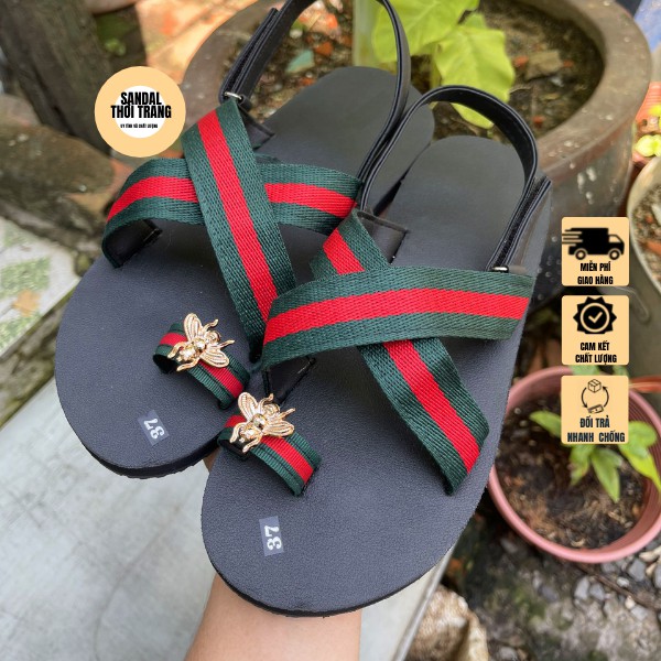 Giày sandal nữ đi học [ẢNH THẬT 100%] màu đen Dép xăng đan quai hậu nỏ ngón F87 gắn ong sandalthoitrang