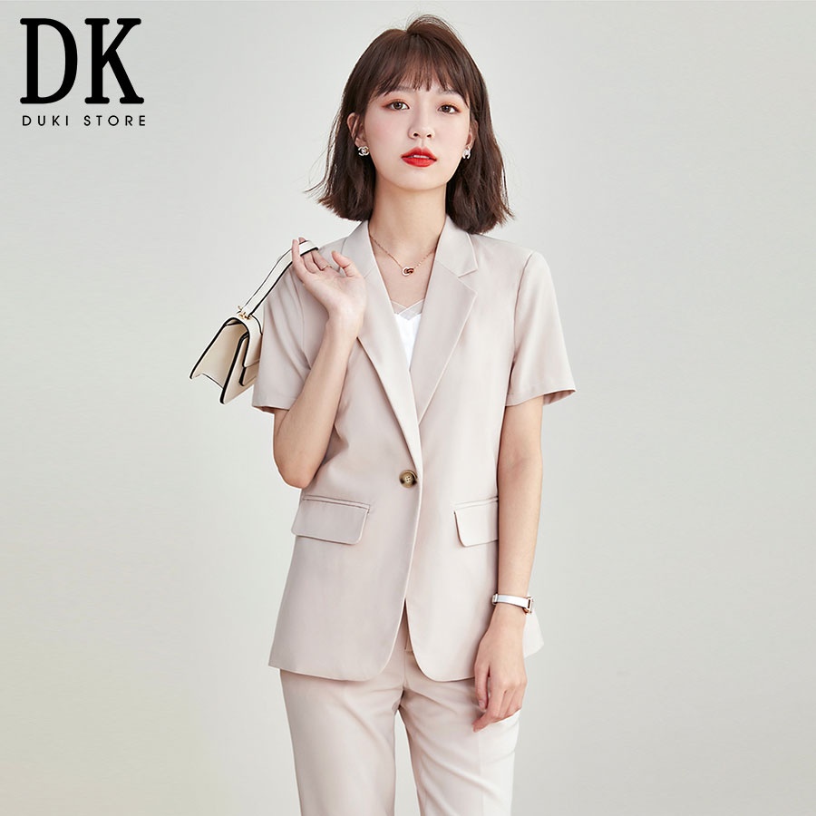 [SALE 70%] Áo khoác áo vest blazer nữ ngắn tay màu xám trắng cực xinh - DUKI STORE