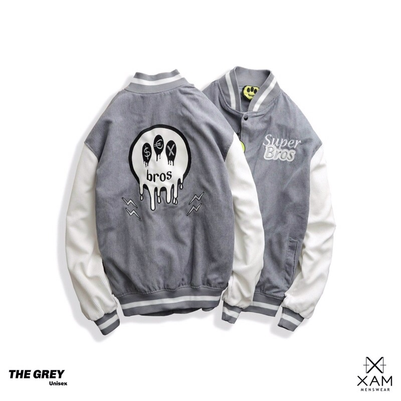 Áo khoác bomer bóng chày thêu kaki nhung gân 2 lớp unisex ulzzang nam nữ