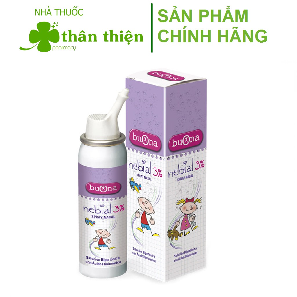 Nebial 3% nasal Spray - Dung dịch xịt mũi muối ưu trương giúp Giữ ẩm và làm sạch đường mũi, thông thoáng hô hấp