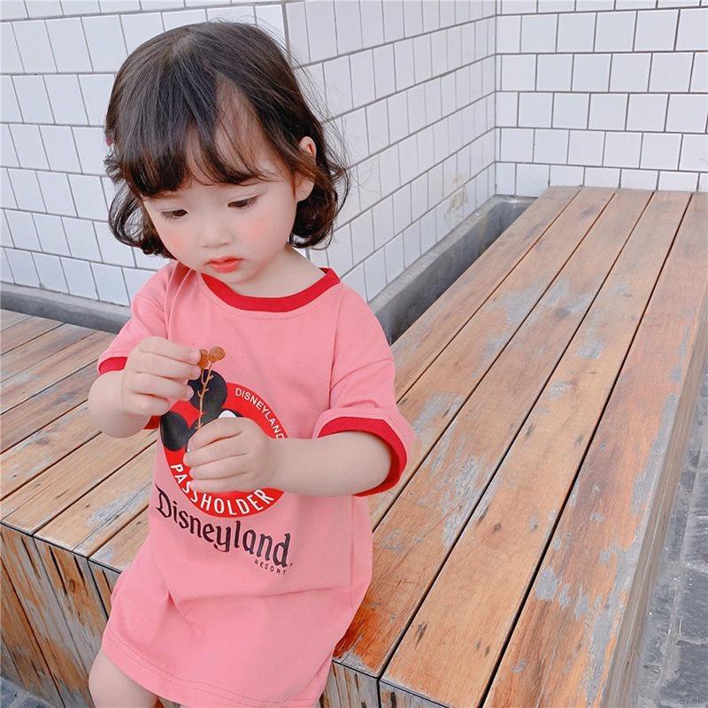 Đầm công chúa ngắn tay in họa tiết hoạt hình phong cách Hàn Quốc dễ phối đồ dành cho các bé gái