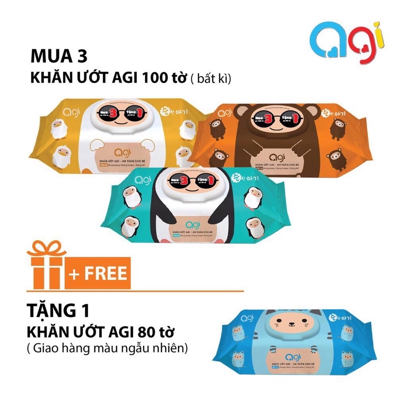 Combo khăn ướt Agi 3 gói 100 tờ