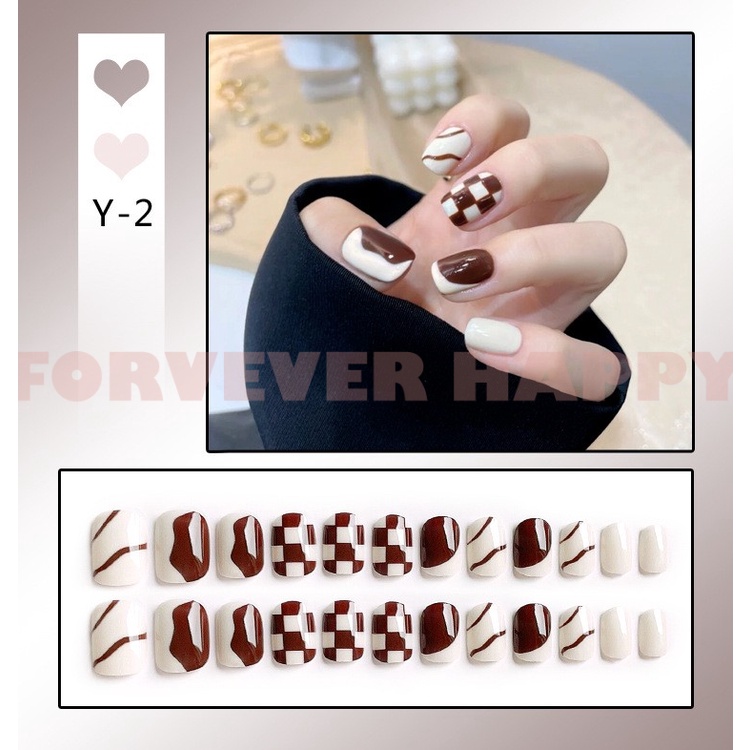 Bộ 24 móng tay giả màu trơn xinh xắn