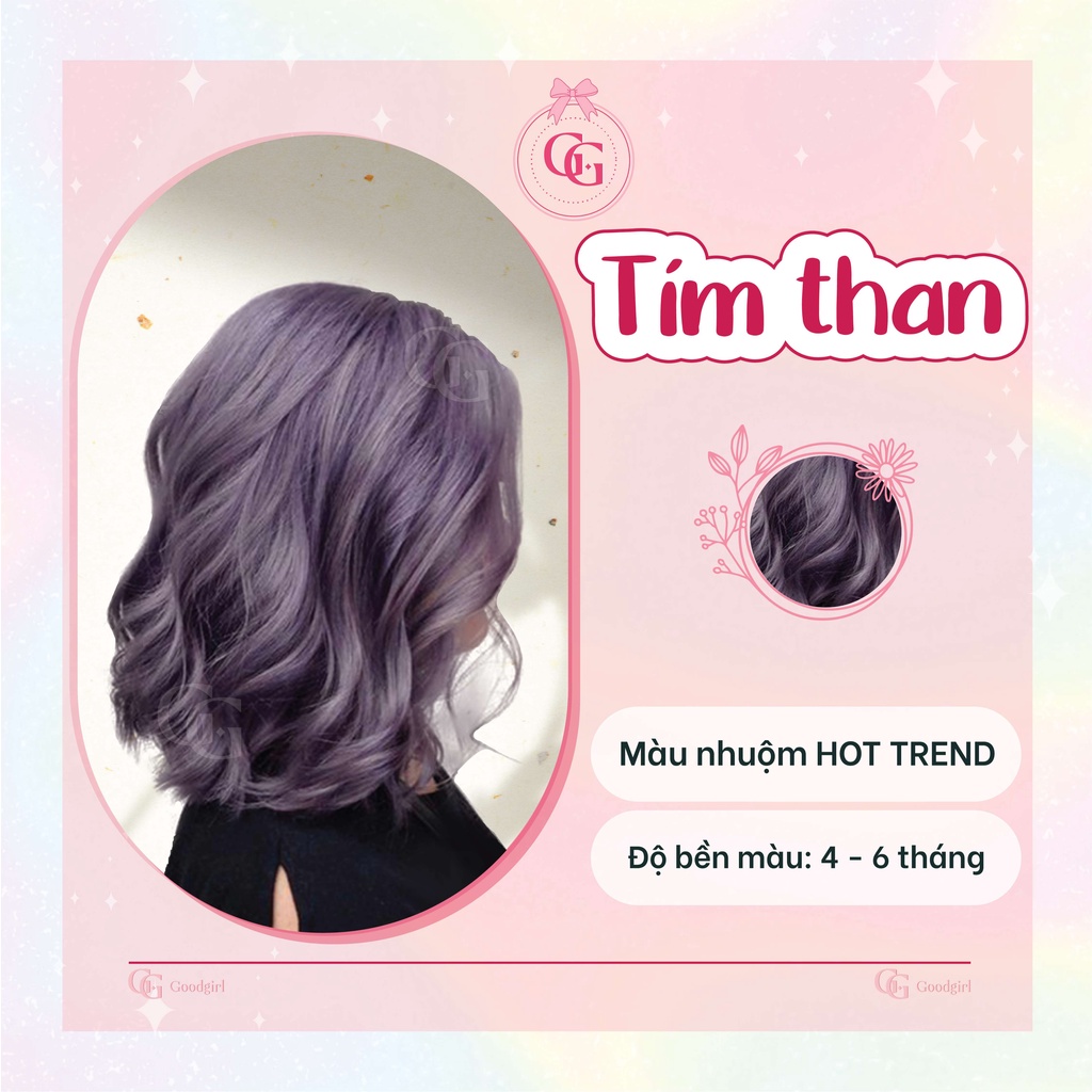Tự nhuộm tóc màu Tím than, Tím khoai tại nhà dễ dàng, bền màu, tặng kèm trợ nhuộm và gang tay