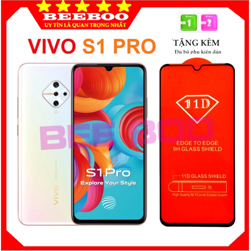 Kính Cường Lực Vivo S1 Pro - Cao Cấp - Full màn hình 11D - Độ cứng 9H - Độ trong suốt cực cao [FreeShip_50K] . .