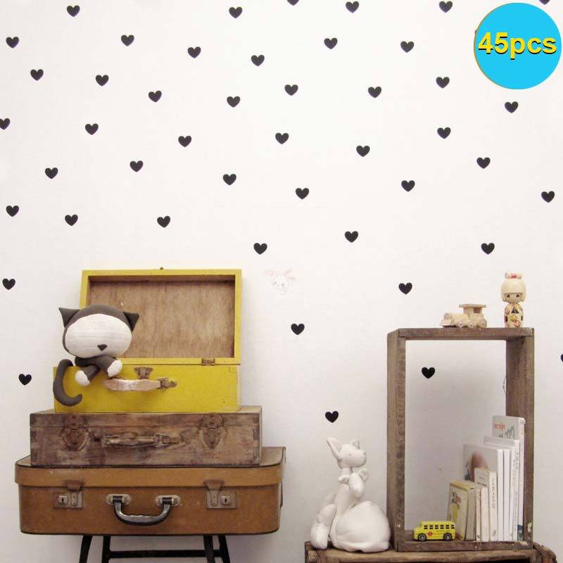 Set 45 Miếng Dán Tường Trang Trí Hình Trái Tim Xinh Xắn