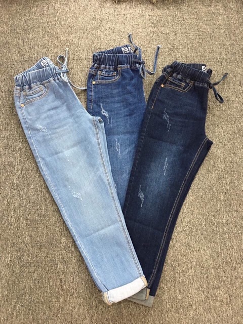 Quần jeans nữ baggy lưng thun xước mới