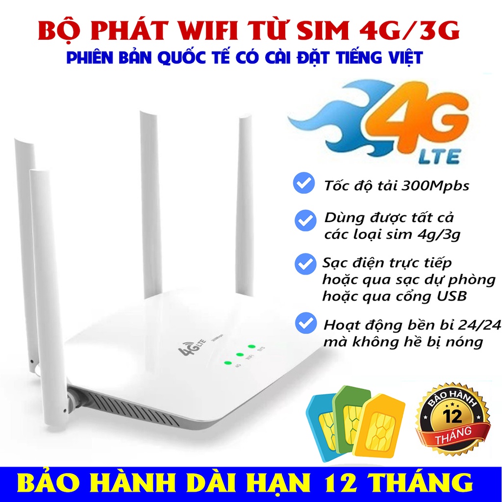 Bộ phát wifi từ Sim 4G/3G LTE - R102 - 4 ăngten khỏe nhất hiện nay