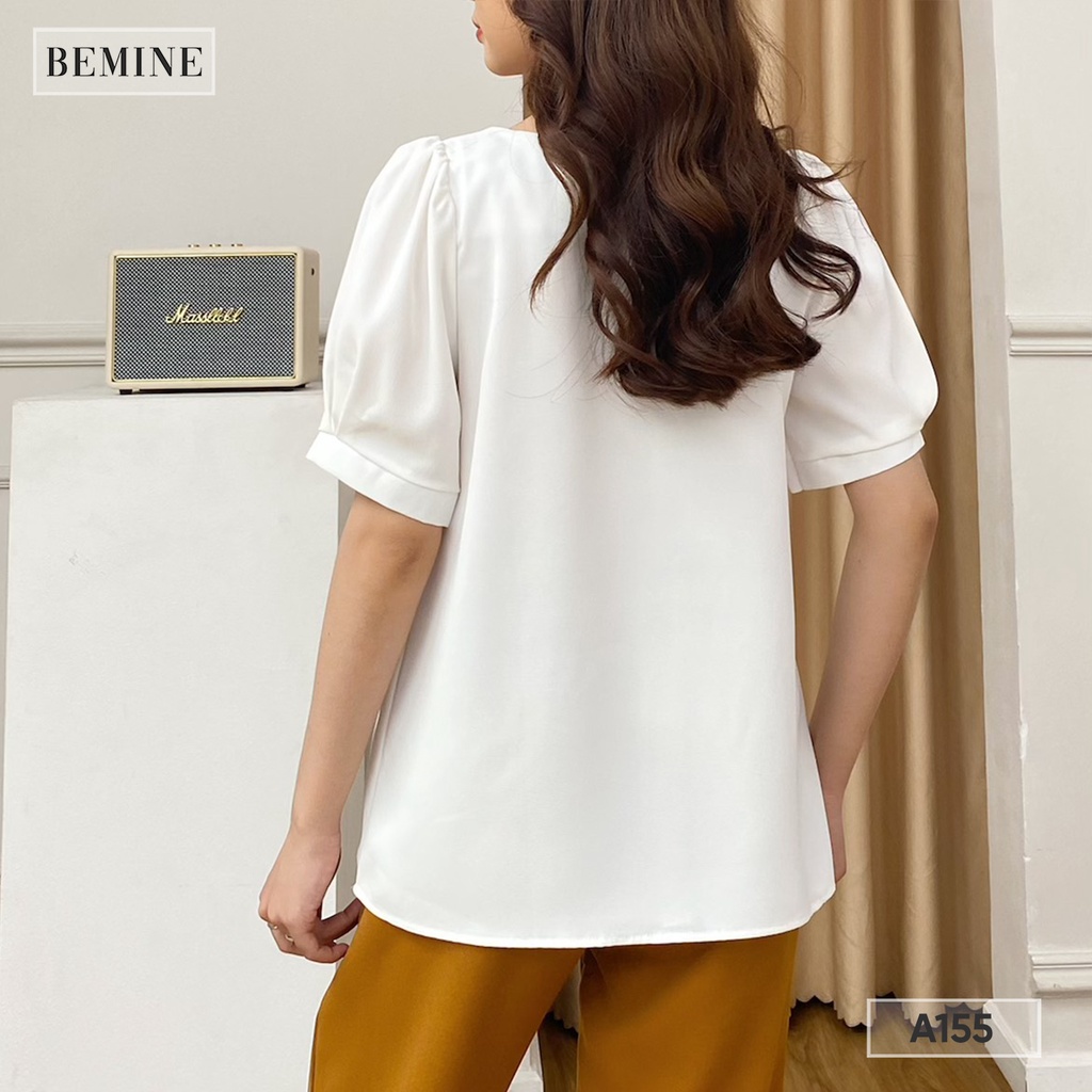 Áo sơ mi công sở nữ cổ vuông tay bồng nút phối BEMINE A155TRANG